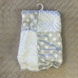 Baby Essentials Gray White Blanket Polka Dots Minky Plush Soft Patchwork